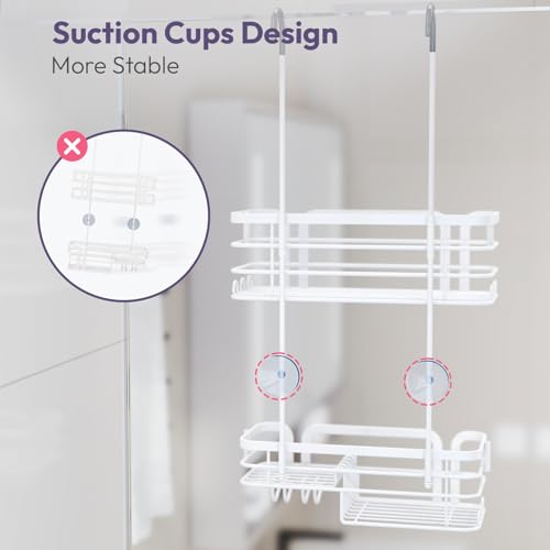 SWTYMIKI Shower Caddy Hanging Organizer - Over the Door Shower Caddy with Soap Holder, 11 Hooks, 2 Installation Ways, Stainless Steel Rustproof Bathroom Organizer, Black - color: White