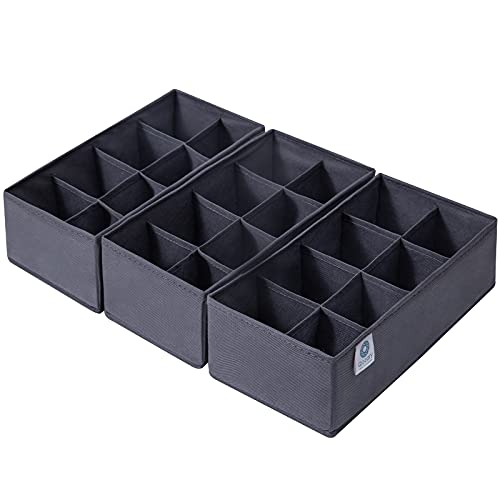 Qozary 3 Pack Sock Underwear Drawer Organizer Dividers, Non-Woven Fabric Collapsible Cabinet Closet Storage Boxes for Clothes, Socks, Lingerie, Underwear, Tie, Belt, Baby, Bedroom (Gray, 8 Cells) - color: Gray, size: 8 Cells