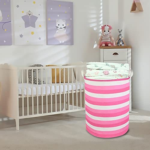 CLOCOR Pink Laundry Basket,Baby Girl Clothes Hamper for Nursery,Collapsible Toy Storage Bin with Handles, Room Decor,Waterproof Storage Basket(Pink Hamper) - color: Pink Stripes