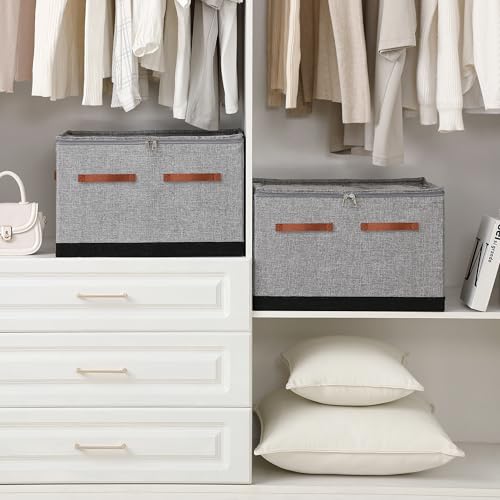 Shoe Organizer for Closet, Foldable Large Shoe Storage Box with Clear Cover, Removable Partitions and Bottom are Supported by Plastic Boards (Grey-Black, 20.5“Lx16.9 Wx13'H) - color: Grey-Black