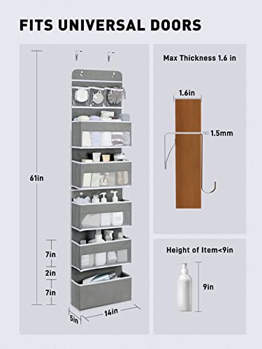 Yecaye 6-Tier Over the Door Storage Organizer, Flexible 1 Split into 2 Swing-proof Hanging Bathroom Storage Organization, Bedroom Organizer and Storage for Newborn Baby Essentials, Grey - color: Grey, size: 6 Tier