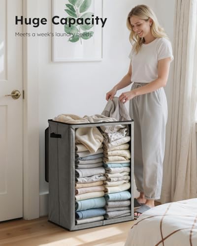 SOLEDI Laundry Hamper with Lid 130L Large & Tall Collapsible Laundry Basket, Clothes Hamper with Bag Removable Easy to Carry, Dirty Hampers for Bedroom, Bathroom, Dorm, College, Grey - color: Grey, size: 130L