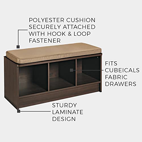 ClosetMaid 3258 Cubeicals 3-Cube Storage Bench, Natural Gray with Gray Cushion - color: Natural Gray With Gray Cushion