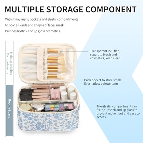 OCHEAL Makeup Bag Portable Cosmetic Bag For Women, Large Capacity Travel Makeup Case Organizer, Toiletry Bag for Girls Traveling With Handle and Divider-Flowers - color: 0020_Floral print, size: Medium