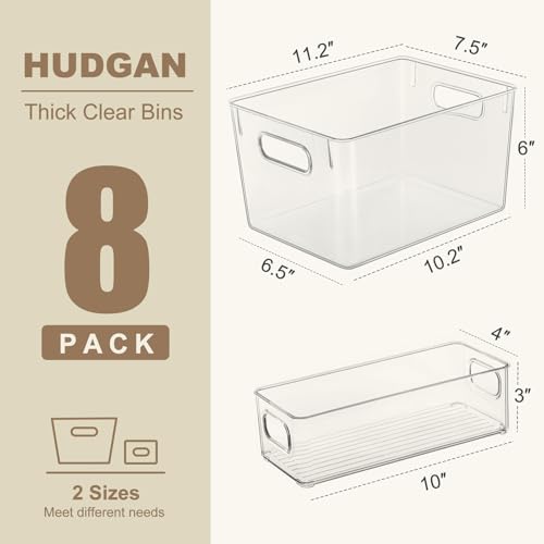 Hudgan Pantry Organizers Storage, Set of 8 Clear Organizer Bins 4 Large and 4 Small Stackable Storage Containers for Fridge Freezer, Kitchen Cabinet, Under Sink - size: 4S+4L