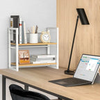 Office Desk Shelf Organizer, Wood Desktop Bookshelf Supplies Storage Rack, Shelf for Top of Desk and Dresser (White-2 Tier) - color: White