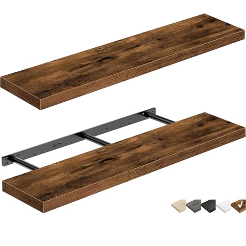 QEEIG Floating Shelves for Wall 31.5" Long - Wall Mounted Shelf Bathroom Kitchen Living Room Bedroom Farmhouse Home Decor Display Bookshelf Large 31.5 x 9.3 inch Set of 2, Rustic Brown (008-80BN) - color: A. Brown, size: 31.5"