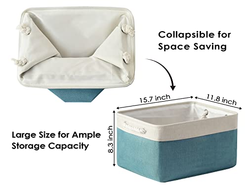 TheWarmHome Storage Bins - Large 3 Pack 15.7x11.8x8.3 in Fabric Storage Baskets for Organizing Shelves | Large Basket Closet Organizer for Home Decor Shelf Baby Toy Laundry (White & Green) - color: White And Green, size: 3PCS/Large - 15.7Lx11.8Wx8.3H