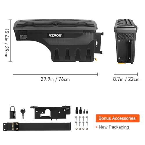 VEVOR Truck Bed Storage Box, Lockable Lid, Waterproof ABS Wheel Well Tool Box 6.6 Gal/20 L with Password Padlock, Compatible with Dodge Ram 1500 2019-2021, Passenger Side, Black - size: Passenger Side, style: Dodge Ram