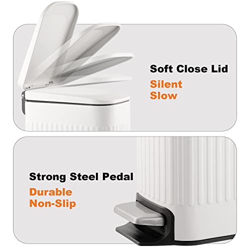 TrashAid Slim Bathroom Trash Can with Lid Soft Close, 6 Liter/1.6 Gallon Stainless Steel Small Garbage Can with Removable Inner Bucket, Step Pedal, Slim Wastebasket for Toilet, Office, Bedroom, White - color: White