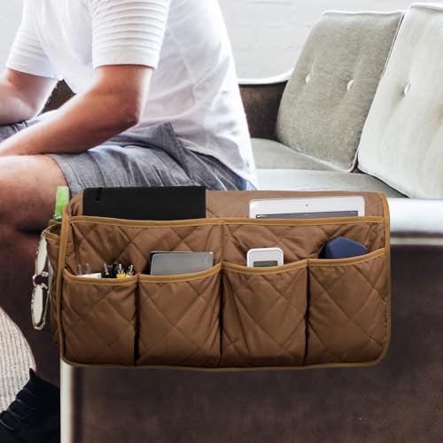 Remote Control Holder for Armchair, Armchair Caddy TV Remote Holder for Recline 14 Pockets, Non-Slip Remote Caddy Couch Caddy Organizer for TV Remote, Phone, Magazine (Brown) - color: Brown