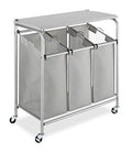 Whitmor 3 Section Rolling Laundry Sorter with Folding Station - Ironing Board, Chrome / Gray - size: 3 Section lroning Board，Grey