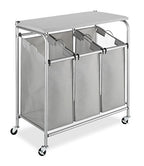 Whitmor 3 Section Rolling Laundry Sorter with Folding Station - Ironing Board, Chrome / Gray - size: 3 Section lroning Board，Grey