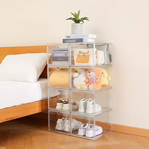 Clear Shoe Storage Boxes Stackable, Display Case With Magnetic Door, 4 Pack Acrylic, Plastic Shoe Boxes With Lids, Sneaker Storage - size: Front Door-4pcs
