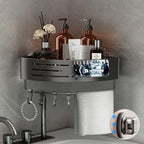 Voldra Corner Shower Caddy Suction Cup, 1 Pack Corner Shower Shelves No Drilling, Aluminum Upgrade Suction Cup Shower Organizer Corner with Towel Bar & Hooks Removable Bathroom Storage Rack(Gray) - style: Suction Cup Triangle-1 Pack