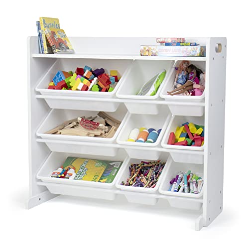 Humble Crew Toy Storage Organizer with 9 Removable Storage Bins for Kids Playroom, 3-Tier with Top Shelf Toddler Toy Organization, White/White - color: White