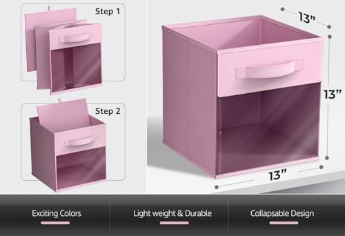 Sorbus 13 Inch Storage Bins with Clear Window - 6 Foldable Baskets for Organizing Clothes, Toys, Books - Sturdy Collapsible Fabric Storage Cubes with Handle - Storage Baskets for Shelves, Closets - color: Pastel Multi-Color with Window, size: 13 Inch