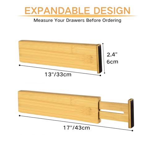 Bamboo Drawer Dividers Set of 4, Adjustable Drawer Organizers for Kitchen, Bedroom, Bathroom, Dresser & Office (13"-17") - size: 13"-17"
