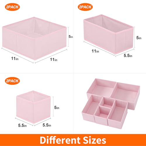Stero 6 Pack Drawer Organizers for Clothing, Dresser Drawer Organizer Clothes, Fabric Foldable Closet Organizers and Storage Basket Bins for Clothes, Underwear, Bras, Socks (Pink) - color: Pink