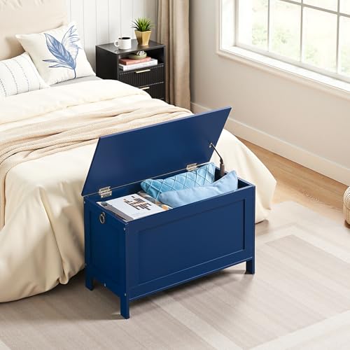 HOOBRO Toy Box, Retro Wooden Look Storage Chest with Safety Hinge, Entryway Storage Bench Supports 220 lb, 29.9 x 15.7 x 18.9 Inches Toy Chest Organizer, Easy Assembly (Blue) BU75CW01G1 - color: Blue, size: 29.9x15.7x18.9 Inch