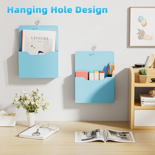 Magnetic File Holder - Magnetic Paper Holder, Pocket Organizer Office Supplies Storage Mail Organizer for Notebooks,Planners,Letter (Blue) - color: Blue Holder-L