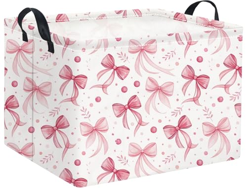 HIYAGON Rectangular Pink Basket for Girls Kids Baby Storage Basket Toy Storage Bin Organizer Box Room Decor(Pink Bowknot) - color: Pink Bowknot