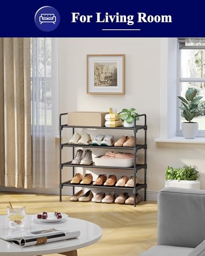 Kitsure Shoe Rack for Closet, Shoe Organizer for Front Door Entrance, Stackable Shoe Shelf, Detachable Closet Organizers and Storage, 26.6" Wide - 4 Tiers, Black - color: Black, size: 26.6" Wide - 4 Tiers