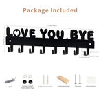 Key Holder for Wall, Key Hooks with 8 Hooks, Key Holder Wall Mount Self Adhesive, Key Rack for Wall No Drill for Entryway, Front Door, Hallway, Living Room (Black-Love You Bye)
