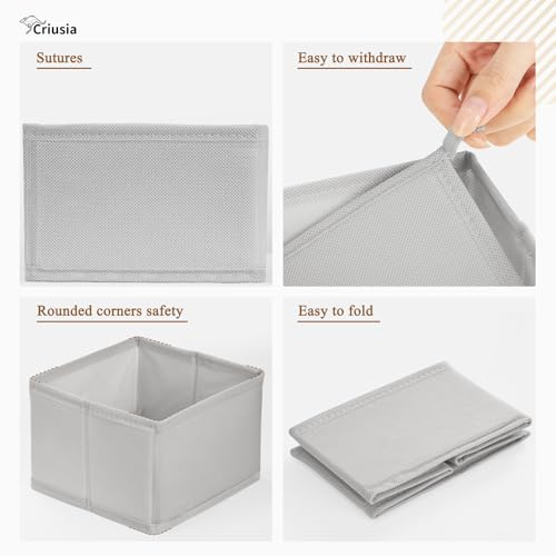 Criusia 15 Pack Drawer Organizer for Clothes, Foldable Dresser Dividers with 3 Sizes, Fabric Storage Bins – Gray - color: 15 PACK Gray
