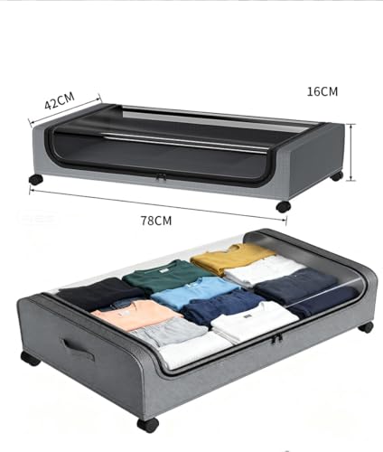 Under Bed Storage with Wheels, 6.7'' Tall Underbed Storage Containers with Lids - Rolling Bins for Shoes Clothes Blankets (Grey, 2-Pack XXL) - color: grey, size: 6.7 inch-height
