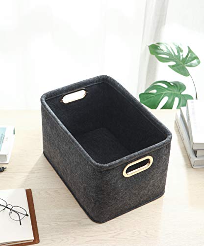 Collapsible Storage Bins Foldable Felt Fabric Storage Basket Organizer Boxes Containers with Handles Metal Handles for Nursery Toys,Kids Room,Clothes,Towels,Magazine (Dark grey） - color: Dark grey, size: 15.9L×11W×9.8H