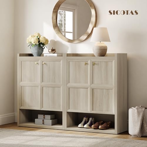 SICOTAS Shoe Cabinet Storage for Entryway - 48-Pair Shoe Cabinets with Doors and Adjustable Shelves, Farmhouse Large 7-Tier Shoes Storage Cabinet for Mudroom Closet Hallway, Grey White Oak, 2PCS - color: Grey White Oak, size: 2 Pieces
