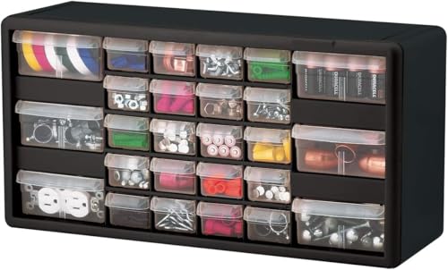 Akro-Mils 26-Drawer Plastic Drawer Storage Cabinet for Garage Organization, Bead Organizer, Building Bricks Storage, Teacher Toolbox, Makeup Organizer, 20" W x 6" D x 10" H, 10726 Black - size: 26-Drawer