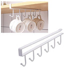 Cup Holder Under Cupboard,Kitchen Under Cabinet Utensils Hanging Hooks Rack, Drilling Free Cabinet Door Hanging Hook Rack,6 Hooks Kitchen Storage Utensil Organizer Hook Rack,2 Pack (White) - color: White 2pcs