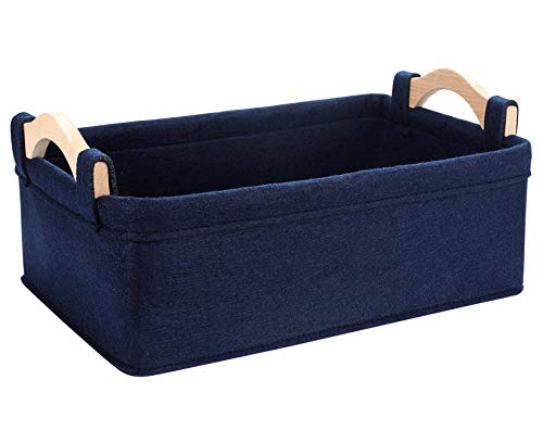 Rectangle Storage Baskets Navy Blue Storage Baskets Soft Decorative Nursery Bins for Books Magazines Album Dog Toys Bra Socks - color: Navy Blue, size: 13 x 8.9 x 4.5 Inch (Pack of 1)