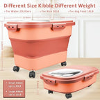 Komzon Rice Storage Containers, Collapsible 20 to 30Lbs Food Storage Bin Dispenser with Rolling Wheel and Clear Airtight Lid, BPA Free Flour, Sugar, Cereal and Dog Cat Pet food Containers - color: Pink