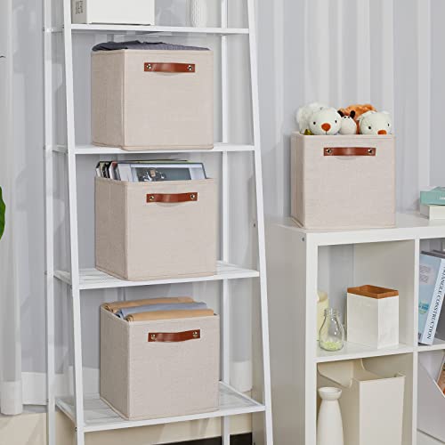 Temary 11x11 Storage Cubes Fabric Storage Cubes Storage Bins with Dual Leather Handles Canvas Storage Boxes for Organizing Home, Shelf, Closet (Beige, 11 x 11 x 11) - color: Beige, size: 11×11×11