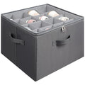 Fabric Shoe Organizer for Closet, Foldable Shoe Storage Bins with Clear Cover, Shoe Container with Adjustable Dividers, Fits up to 16 Pairs, Gray