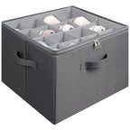 Fabric Shoe Organizer for Closet, Foldable Shoe Storage Bins with Clear Cover, Shoe Container with Adjustable Dividers, Fits up to 16 Pairs, Gray