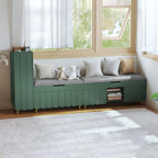 3More 40" Entryway Shoe Storage Bench,Upholstered Hidden Space Beneath Seat Cushion Bench,2-Tier Unique Geometric Shape with Wood Grain,Green - color: Green