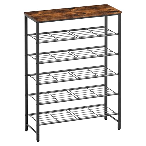 Kitsure Shoe Rack for Closet, Rustic Brown Shoe Organizer with Leveling Feet, Sturdy & Rust-Proof Shoe Storage for Entryway, Bedroom, Living Room, 29.5" x 11.4" x 38.2", Brown - color: Brown, size: 29.5" x 11.4" x 38.2"