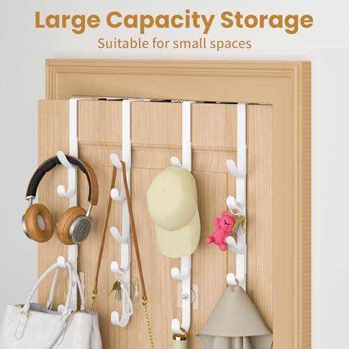 Over The Door Hooks, Metal Door Hooks for Hanging, Over The Door Purse Organizer for Coat Hanger, Back of Shower Door for Hanging Towel Rack Clothes, Hat, Bathroom, Closet (White-4Packs) - color: White, size: 4 Pack