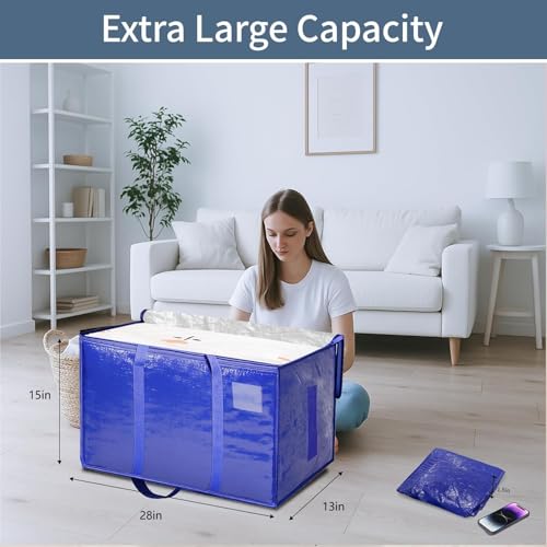 6 Pack-Extra Large Heavy Duty Moving Bags - Waterproof Storage Totes with Handles & Zippers, Foldable for College Dorm, Storage (Blue) - color: Blue, size: 6