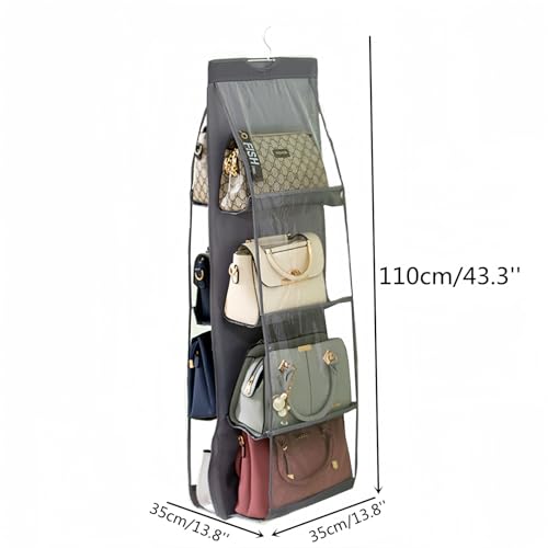 HAN SHENG 8 Pockets Clear Handbag & Purse Organizer Hanging Bag Storage - Space Saving Hanging Shelf for Closet, Wardrobe, Over Door (2 Pack, Grey) - color: Grey, size: 8 Pockets-2pcs