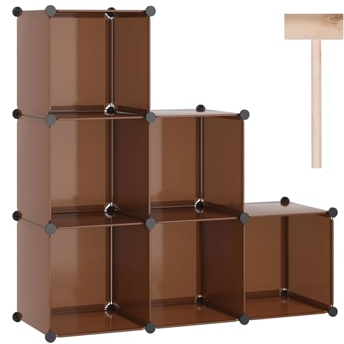 C&AHOME Cube Storage Organizer, 6-Cube Shelves Units, Closet Cabinet, DIY Plastic Modular Book Shelf, Ideal for Bedroom, Living Room, Office, 36.6" L x 12.4" W x 36.6" H Cocoa UPCS06C - color: Brown