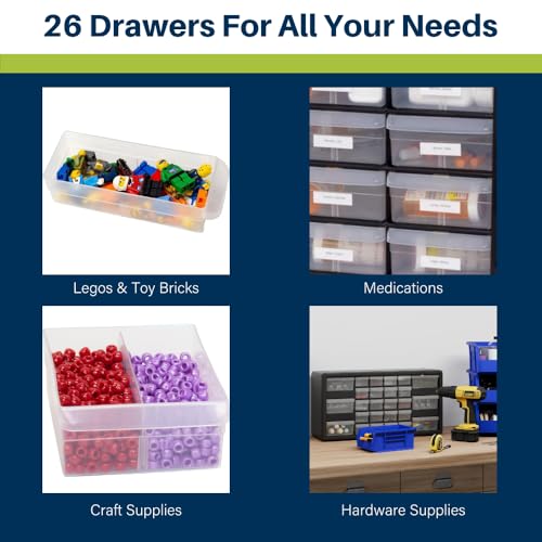 Akro-Mils 26-Drawer Plastic Drawer Storage Cabinet for Garage Organization, Bead Organizer, Building Bricks Storage, Teacher Toolbox, Makeup Organizer, 20-Inch W x 6-Inch D x 10-Inch H, 10124 White - color: White, size: 26 Drawer, style: 2 pack