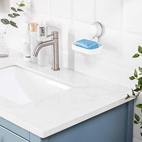 LEVERLOC Soap Dish Holder for Shower Suction Cup Wall Mounted Self Draining NO-Drilling Removable Bar Soap Sponge Holder for Bathroom Bathtub Kitchen Sink Waterproof Strong Vacuum Suction Adhesion - style: 1 tier