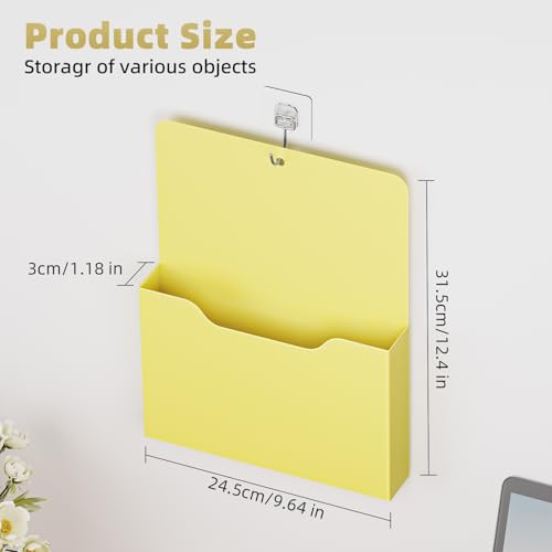 Magnetic File Holder - Magnetic Paper Holder, Pocket Organizer Office Supplies Storage Mail Organizer for Notebooks,Planners,Letter (Yellow） - color: Yellow Holder-L