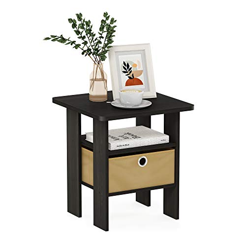 Furinno ANDREY Side Table, End Table, Night Stand with Open Shelves and Storage Bin, Bedside Table, for Living Room, Bedroom, Dark Espresso - color: Dark Espresso/Brown, size: 1-Pack, Center Bin