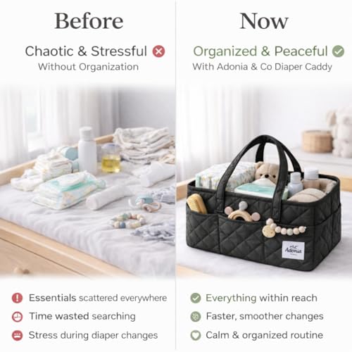 Adonia & Co Diaper Caddy Organizer – Nursery Storage Basket for Newborn Essentials Must Haves & Baby Must Haves – Portable, Machine Washable Baby Diaper Bag Organizer (Black) - color: Black